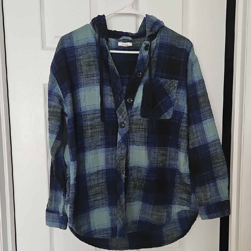 Maurices Womens Plaid Button Down Shirt - Blue, Green and Black